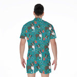 Cartoon Boston Terrier Flower Print Men's Rompers