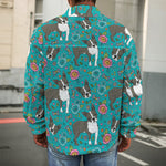 Cartoon Boston Terrier Flower Print Men's Shirt Jacket