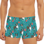 Cartoon Boston Terrier Flower Print Men's Short Boxer Briefs