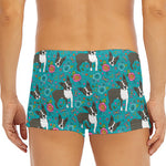 Cartoon Boston Terrier Flower Print Men's Short Boxer Briefs
