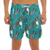 Cartoon Boston Terrier Flower Print Men's Split Running Shorts