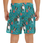 Cartoon Boston Terrier Flower Print Men's Split Running Shorts