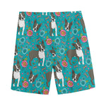 Cartoon Boston Terrier Flower Print Men's Sports Shorts