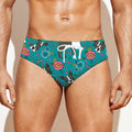 Cartoon Boston Terrier Flower Print Men's Swim Briefs