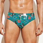 Cartoon Boston Terrier Flower Print Men's Swim Briefs