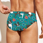Cartoon Boston Terrier Flower Print Men's Swim Briefs