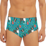 Cartoon Boston Terrier Flower Print Men's Triangle Swim Briefs