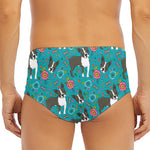 Cartoon Boston Terrier Flower Print Men's Triangle Swim Briefs