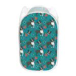 Cartoon Boston Terrier Flower Print Mesh Laundry Hamper