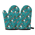 Cartoon Boston Terrier Flower Print Oven Mitts