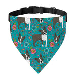 Cartoon Boston Terrier Flower Print Over The Collar Dog Bandana