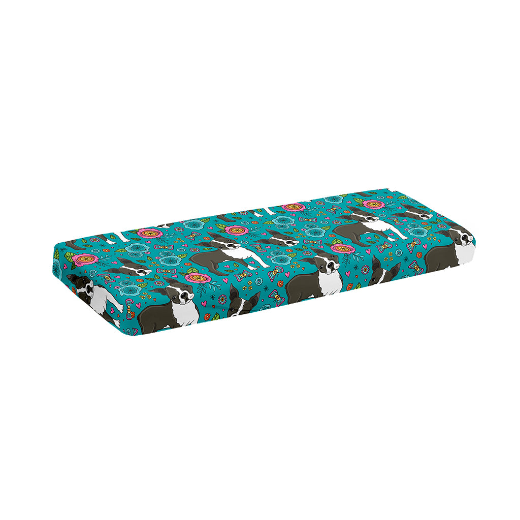 Cartoon Boston Terrier Flower Print Piano Keyboard Cover