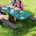 Cartoon Boston Terrier Flower Print Picnic Table Cover