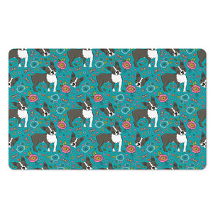 Cartoon Boston Terrier Flower Print Polyester Doormat