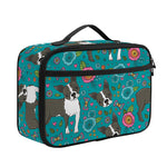 Cartoon Boston Terrier Flower Print Portable Lunch Bag