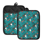 Cartoon Boston Terrier Flower Print Pot Holders With Pocket