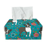 Cartoon Boston Terrier Flower Print Rectangle Tissue Box Cover