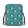 Cartoon Boston Terrier Flower Print Rectangular Crossbody Bag