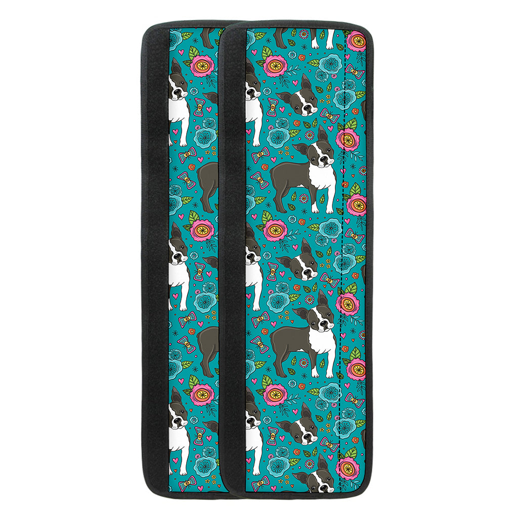 Cartoon Boston Terrier Flower Print Refrigerator Handle Covers