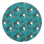 Cartoon Boston Terrier Flower Print Round Blanket