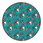 Cartoon Boston Terrier Flower Print Round Floor Mat