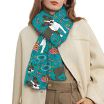 Cartoon Boston Terrier Flower Print Scarf