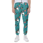 Cartoon Boston Terrier Flower Print Scuba Joggers