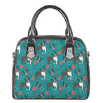 Cartoon Boston Terrier Flower Print Shoulder Handbag