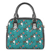 Cartoon Boston Terrier Flower Print Shoulder Handbag