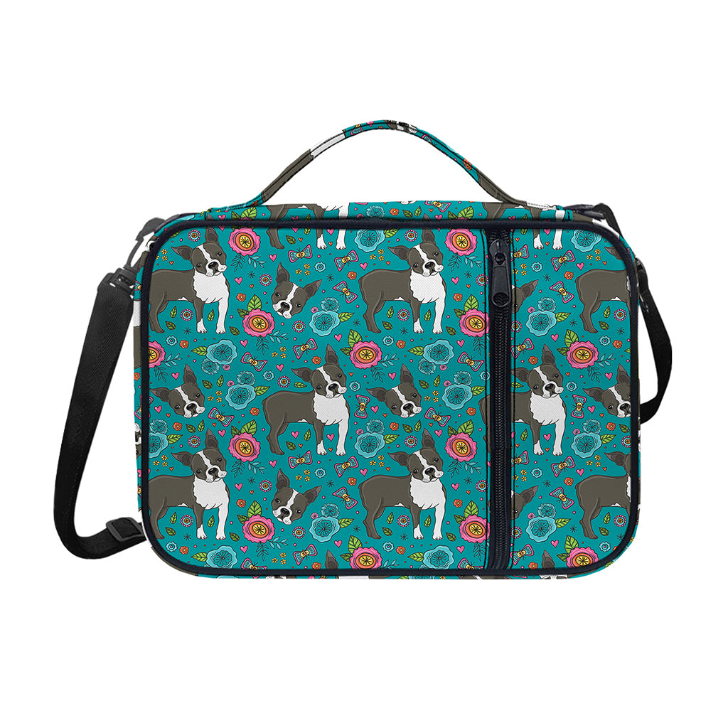 Cartoon Boston Terrier Flower Print Shoulder Strap Bible Bag