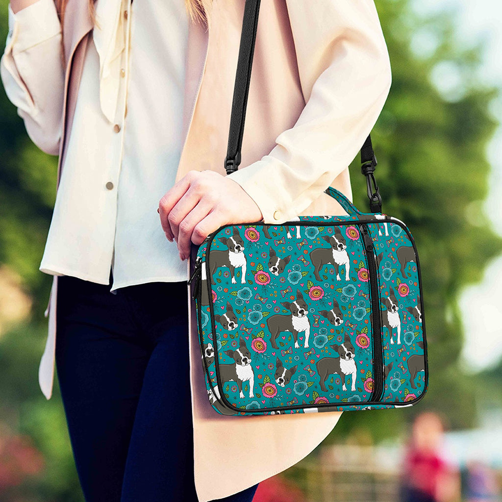 Cartoon Boston Terrier Flower Print Shoulder Strap Bible Bag
