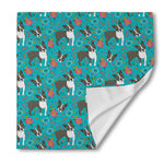 Cartoon Boston Terrier Flower Print Silk Bandana