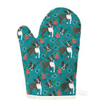 Cartoon Boston Terrier Flower Print Single Oven Mitt
