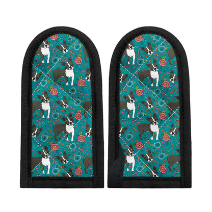 Cartoon Boston Terrier Flower Print Skillet Handle Cover