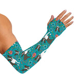 Cartoon Boston Terrier Flower Print Sun Protection Arm Sleeves