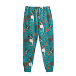 Cartoon Boston Terrier Flower Print Sweatpants