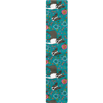 Cartoon Boston Terrier Flower Print Table Runner