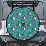 Cartoon Boston Terrier Flower Print Tire Cover With Camera Hole