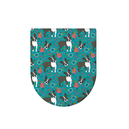 Cartoon Boston Terrier Flower Print Toilet Lid Cover