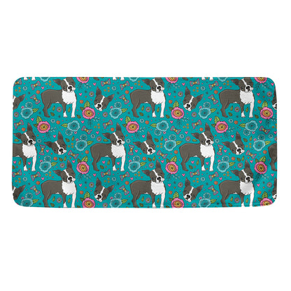 Cartoon Boston Terrier Flower Print Towel