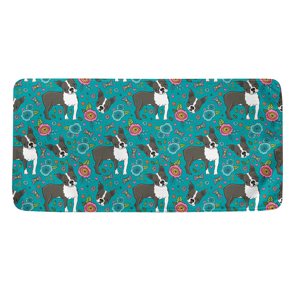 Cartoon Boston Terrier Flower Print Towel