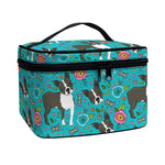 Cartoon Boston Terrier Flower Print Travel Makeup Bag