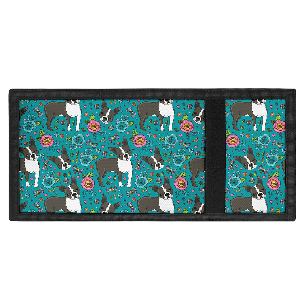 Cartoon Boston Terrier Flower Print Trifold Wallet