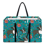 Cartoon Boston Terrier Flower Print Utility Tote Bag