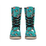 Cartoon Boston Terrier Flower Print Winter Boots