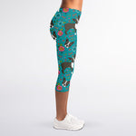 Cartoon Boston Terrier Flower Print Women's Capri Leggings