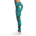 Cartoon Boston Terrier Flower Print Women's Leggings