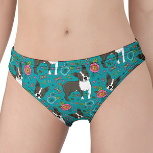 Cartoon Boston Terrier Flower Print Women's Panties