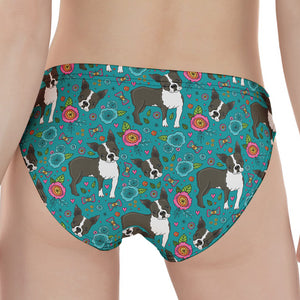 Cartoon Boston Terrier Flower Print Women's Panties