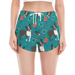 Cartoon Boston Terrier Flower Print Women's Split Running Shorts